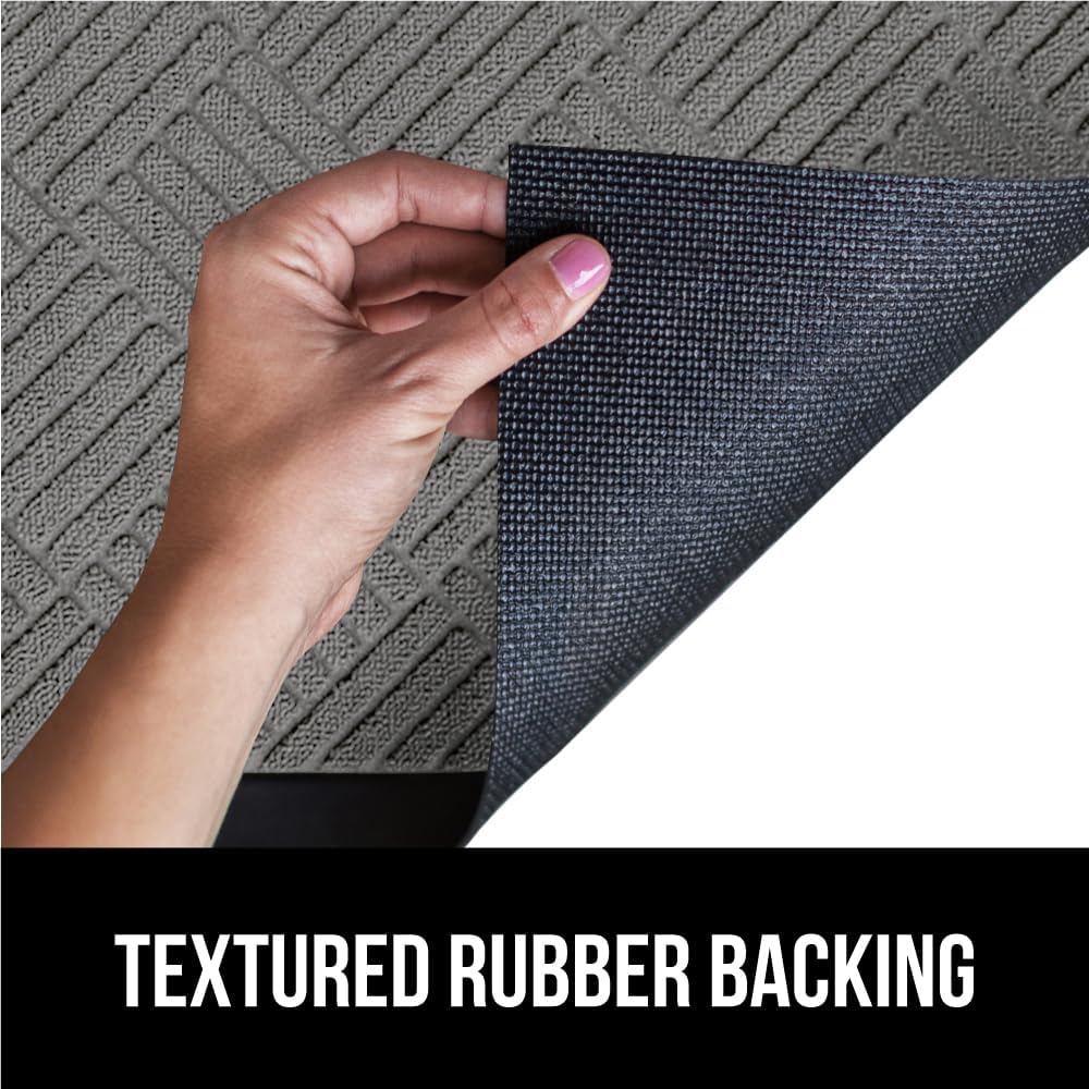 GORILLA GRIP 100% Waterproof All-Season WeatherMax Doormat US Designed Natural Rubber, Stain and Fade Resistant, Low Profile Indoor Outdoor Door Mats, Easy Clean Patio Mat, 17x29, Steel Diamond