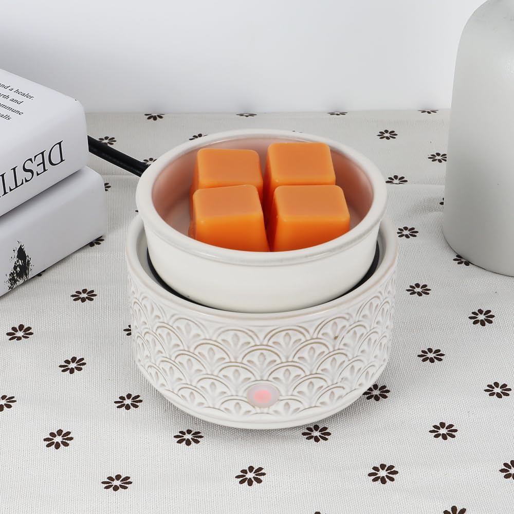 kobodon Ceramic Wax Melt Warmer - 3-in-1Electric Wax Warmer-Fragrance Candle Burner for Scented Wax Tarts and Essential Oils - Wax Melts as Gifts for Moms Grandma Women Girls（White-Gray）