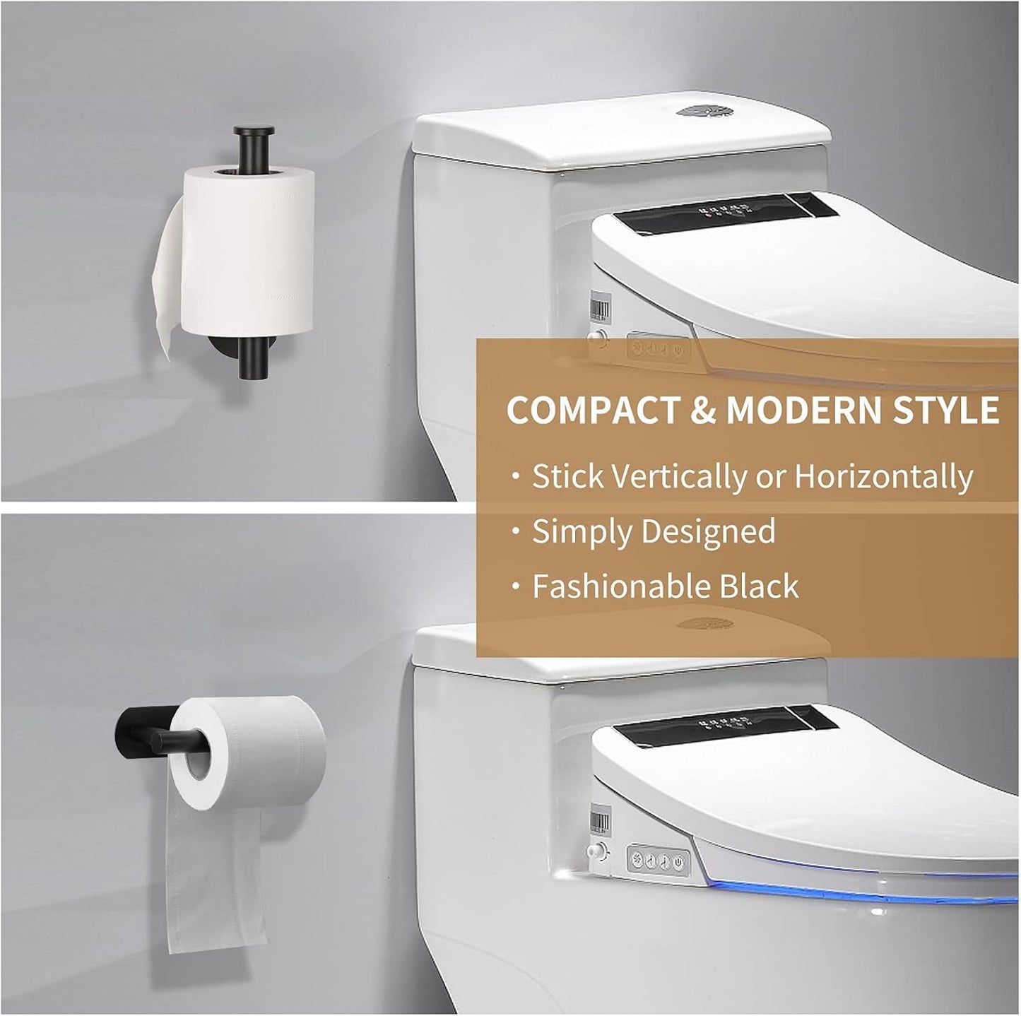 Toilet Paper Holder,Adhesive,Matt Black,Wall Mount,Toilet Paper Roll Holder,no Drilling,Bathroom/Rv/Washroom, SUS 304 Stainless Steel, Rustproof (Black, 1 Piece)