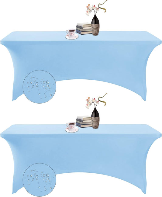 2-Count Spandex Waterproof Tablecloths, 6FT, Blue Mist (Stretchable, Stain Resistant), All-Season, 2 Pack, Wedding, Party, Banquet, Events Table Covers