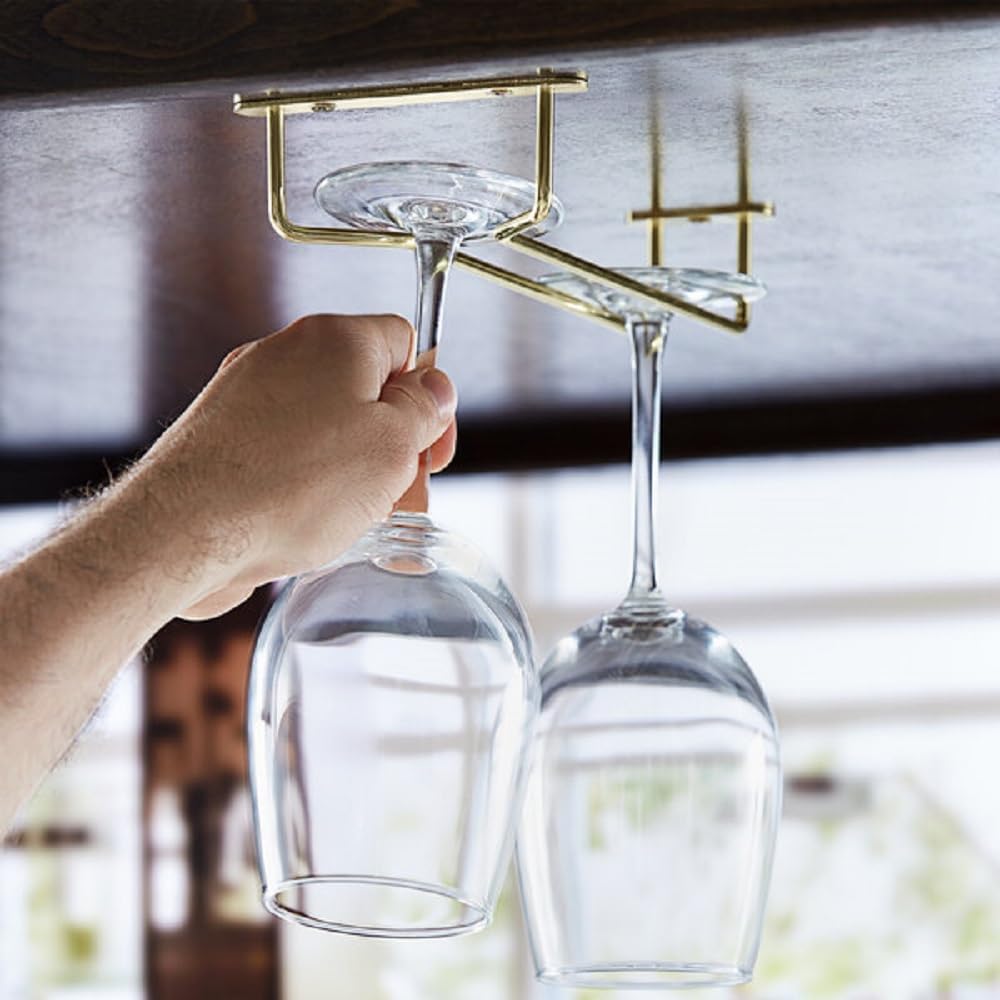 Soro Essentials Set of 2 Brass Plated 10" Glass Hangers, Rust Resistant