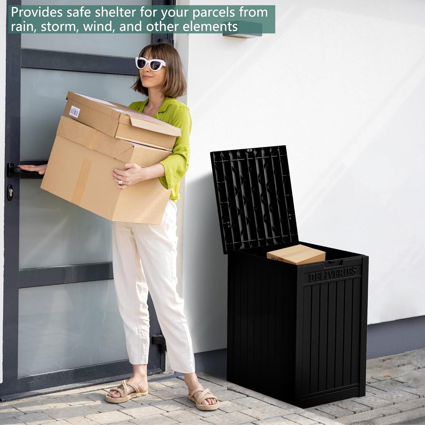 55 Gallon Outdoor Storage Box Waterproof Lockable Resin Deck Box Large, Patio Storage Bin for Pool Accessories Cushion Furniture, Garden Tools, UV-Resistant Outside Delivery Black