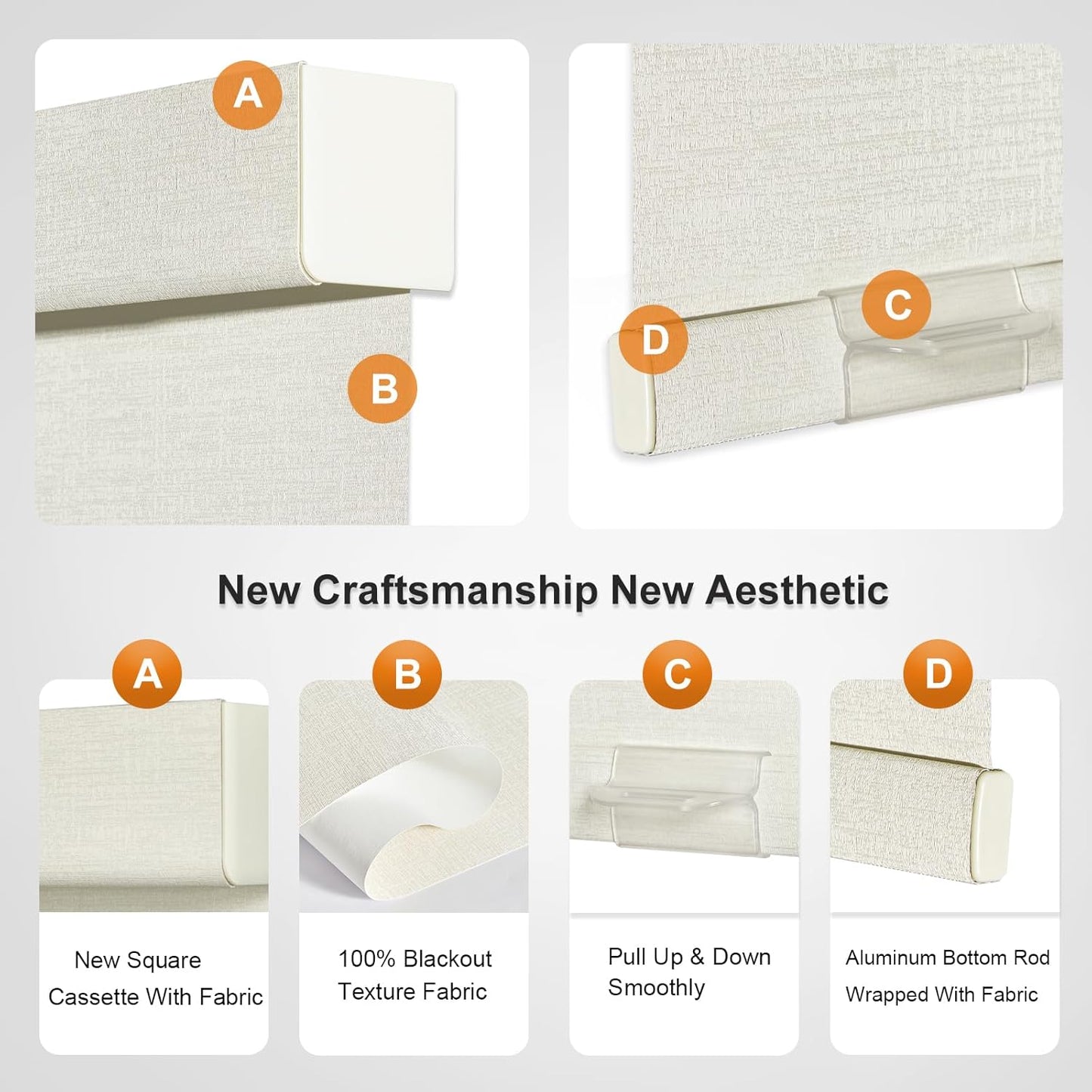 Persilux Blackout Shades for Windows Cordless Roller Blinds, Roller Windows Shades for Home with Fabric Attached Valance, UV Protections Easy Installation for Door/Office, Limestone(28.5" W x 72" H)