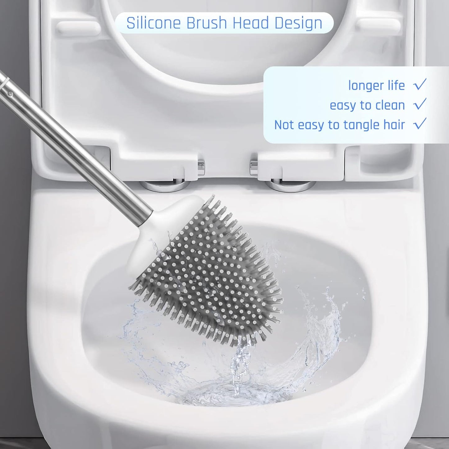 Sellemer Toilet Brush and Holder Set for Bathroom, Flexible Toilet Bowl Brush Head with Silicone Bristles, Compact Size for Storage and Organization, Ventilation Slots Base (3 Pack, Multicolor)