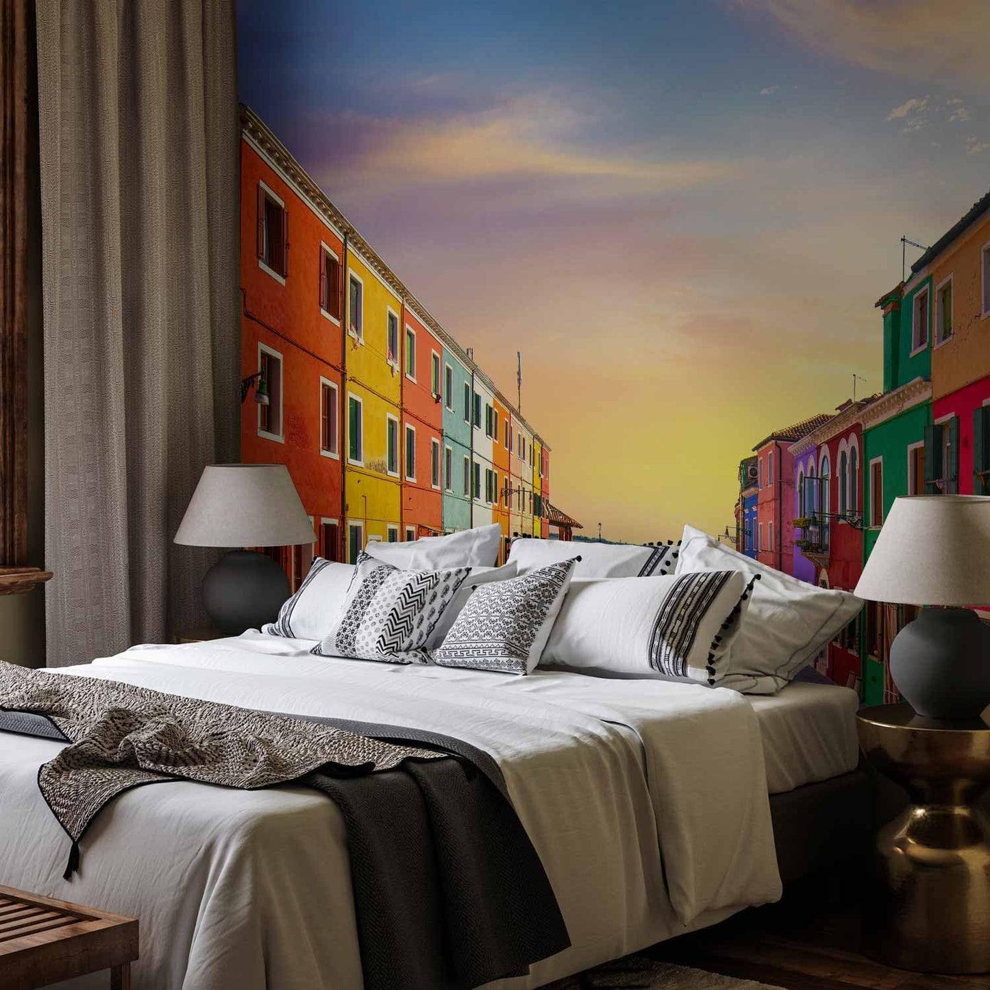 artgeist Wall Mural Peel and Stick Architecture 212x98 in - XXL Self-Adhesive Corner Wallpaper Removable Large Sticker Foil Angle Wallpaper Wall Decor Print City Lake Like Painted d-B-0295-a-a