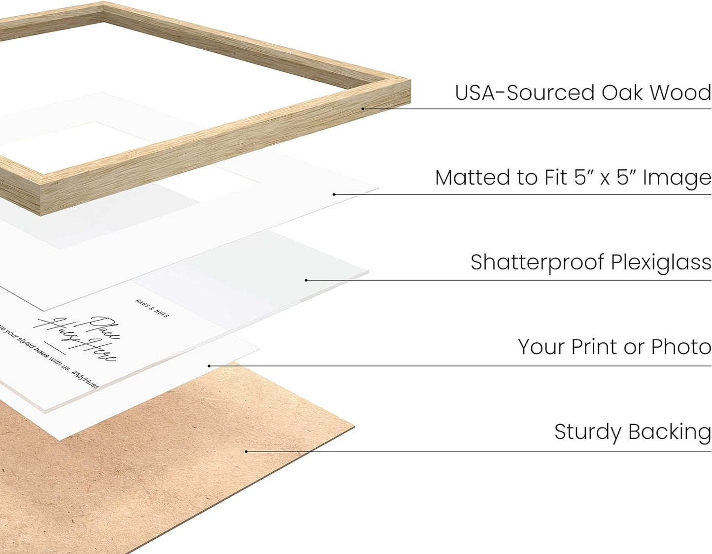 HAUS AND HUES Solid Oak 10”x10” Picture Frame Matted to 5”x5” - 10x10 Wood Frame for Wall, Square Frame with Mat, 10x10 Art Frame, 10x10 Square Photo Frame, Natural Wood Frames (Beige Oak Frame)
