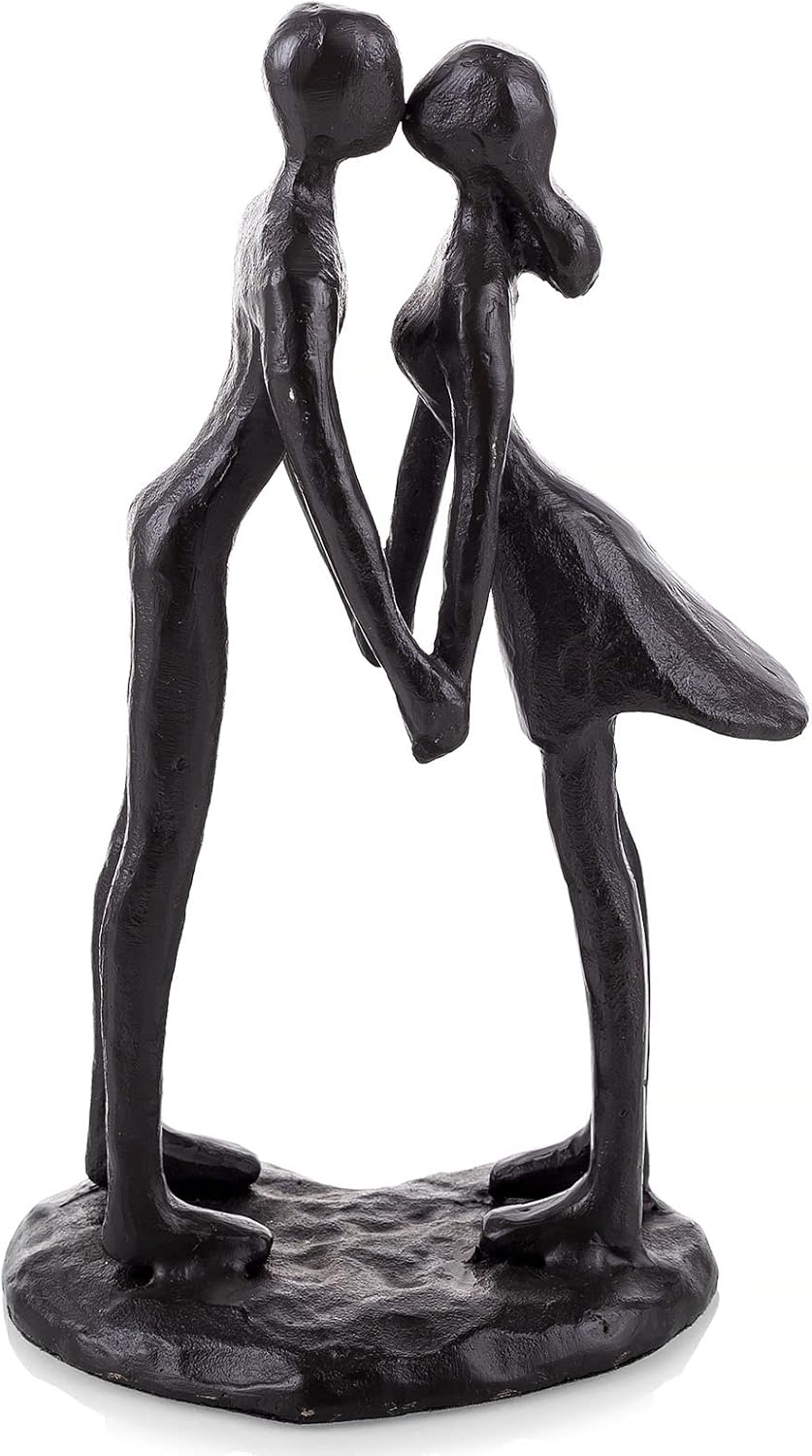 Sziqiqi Couple Sculptures Cast Iron Gift for Anniversaries Wedding Small Modern Abstract Figurine Decorative Metal Statues Romantic Passionate Love Ornament for Couples Valentines