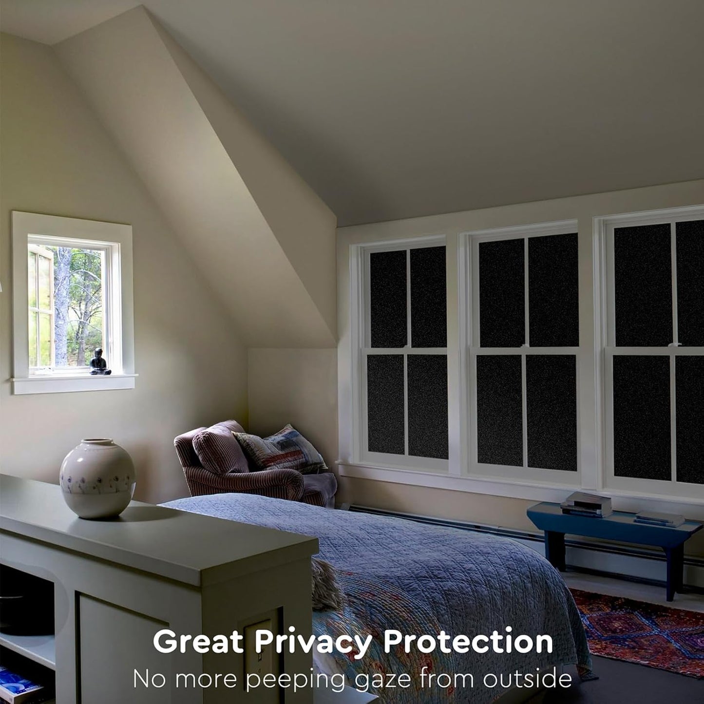 Kromapolis Blackout Window Privacy Film Total Light Blocking Room Darkening Window Covering, Removable Static Cling Frosted Glass Tint, Non-Adhesive, Black 35.4'' x 78.7''