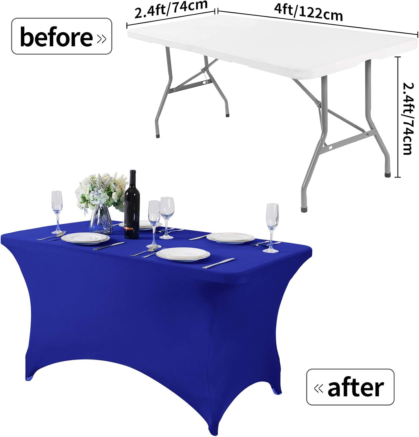 2Pack Spandex Table Cover for 4FT or 6ft or 9ft Table Universal Fitted Stretch Tablecloth for Party, Banquet, Wedding and Events-Royal Blue