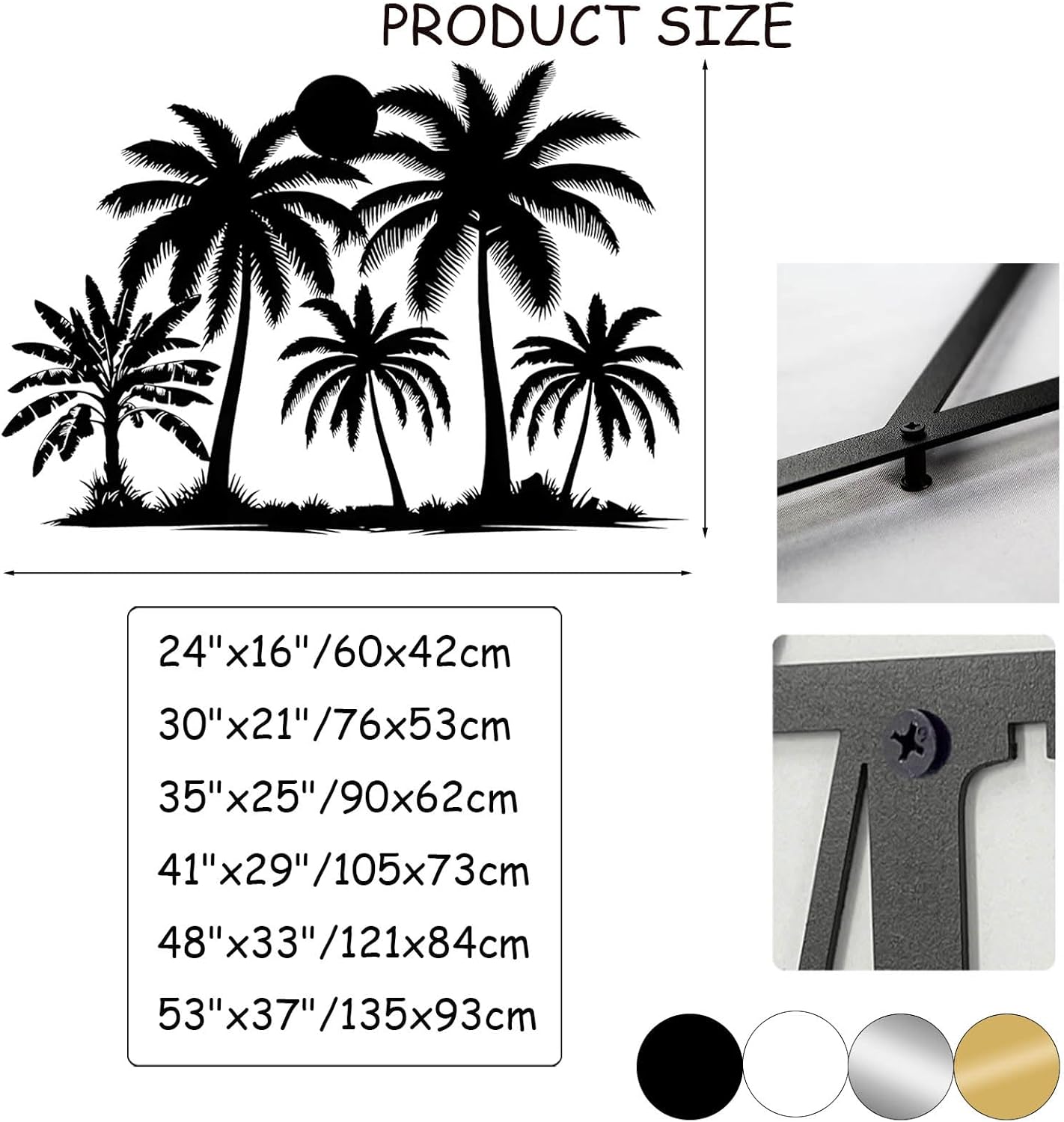 Tuglona Metal Palm Tree with Sunset Wall Decor, Tropical Palm Tree Metal Wall Art, Tropical Wall Decor, Sun Wall Art, Beach Wall Decoration, Coastal Trees Wall Hanging (Silver, 30"x21"/76x53cm)