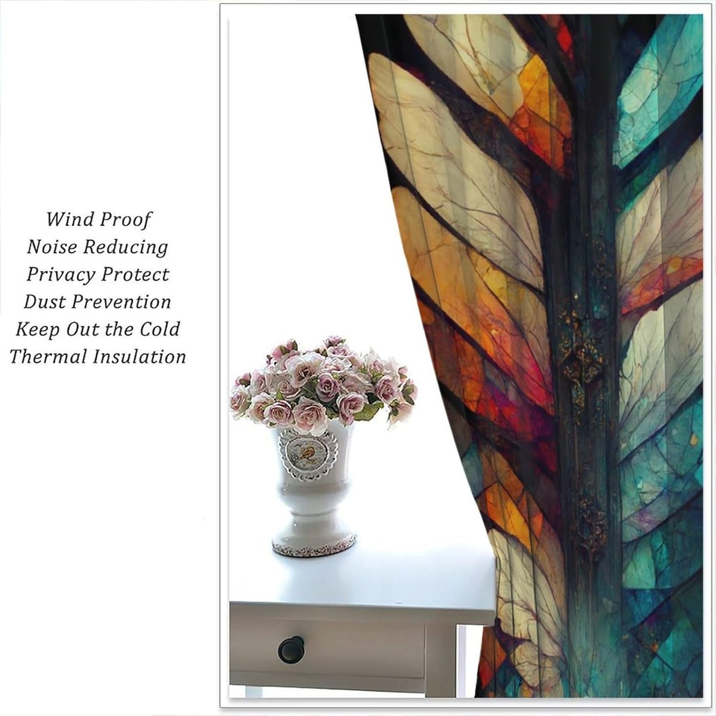 Stained Glass Curtains,Vintage Magical Colorful Abstract Art Home Decor Drapes for Bedroom Living Room Kitchen Window Treatment 2 Panels Set Total Size 55" W X 63" L Inch