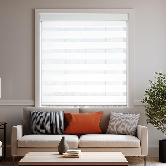 HESTIA Cordless Zebra Blinds Light Filtering Roller Shades Blackout Indoor Window Blind for Home Office,White,38" W x 60" H