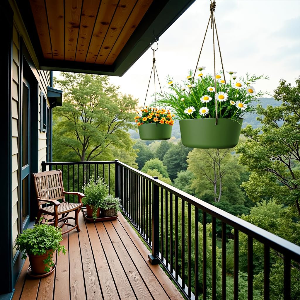 10.7 Inch Hanging Planter for Outdoor Indoor Plants，2 Pack Hanging Flower Pots with Drain Holes for Garden Home Decor Use (Dark Green)