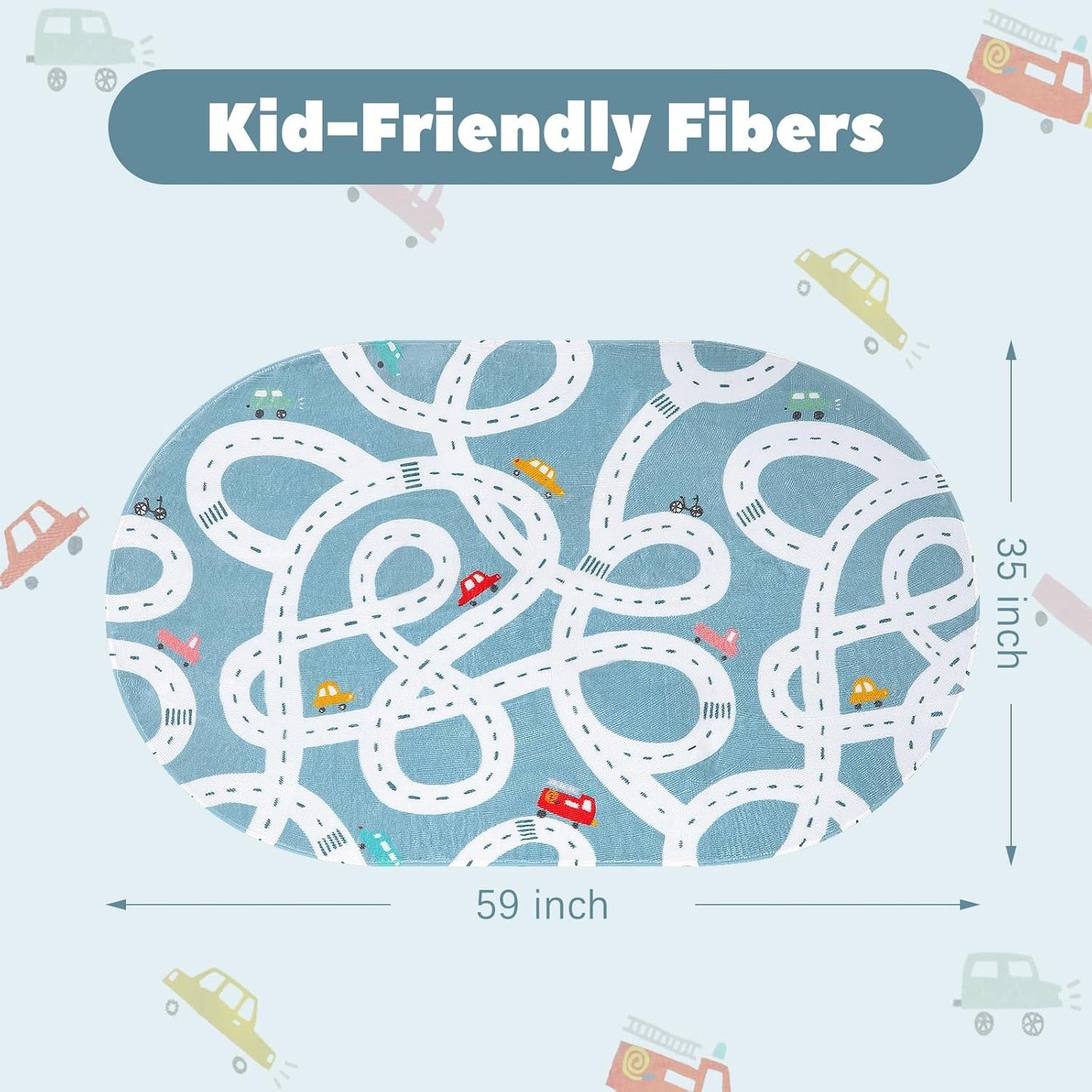 STARUIA Small Road Rug for Kids Room, 3'x5' Washable Kids Play Rug for Baby Nursery, Non-Slip Car Rugs for Playroom, Kid Play Mat Blue Traffic Carpet for Boys Girls Dorm Toy Room Tent