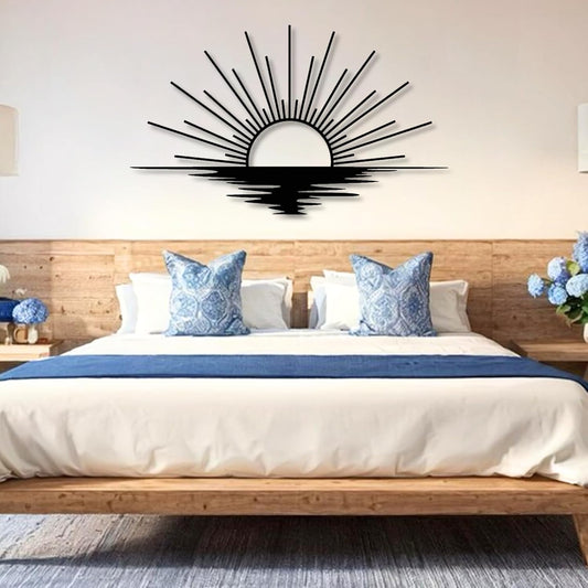Sunrise Metal Wall Art, Metal Sun Wall Decor, Metal Sun Outdoor Decor, Large Metal Sun Wall Art, Sun Wall Art, Boho Sun Wall Art, Sunshine Metal Sign, Living Room Bedroom Wall Hangings (Black, 39"x 23"| 100x59cm )