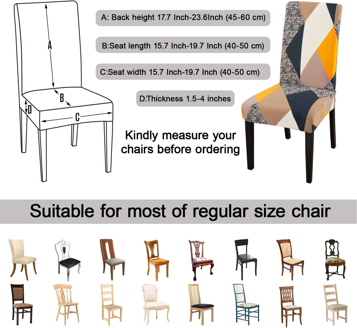 JQinHome Dining Chair Covers Set of 4,Magic Cube High Stretch Removable Washable Parsons Chair Slipcover for Dining Room Home Party Hotel Wedding Ceremony (Geometric Patterns)