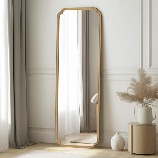 WallBeyond Full Length Mirror Wall Mounted 71"x24", Rustic Wooden Frame Floor Mirror, Large Full Body Mirror for Bedroom, Leaning or Hanging Against Wall (Naturl Solid Wood)