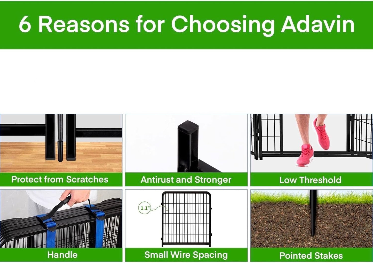 ADAVIN 24 in(H) Garden Fence with Low Threshold Door,14 Panels Total 34.5 Ft(L) Dog Fence Outdoor for Yard, Animal Barrier Fence, Outdoor or Indoor Modular Fencing, Garden Fence Border