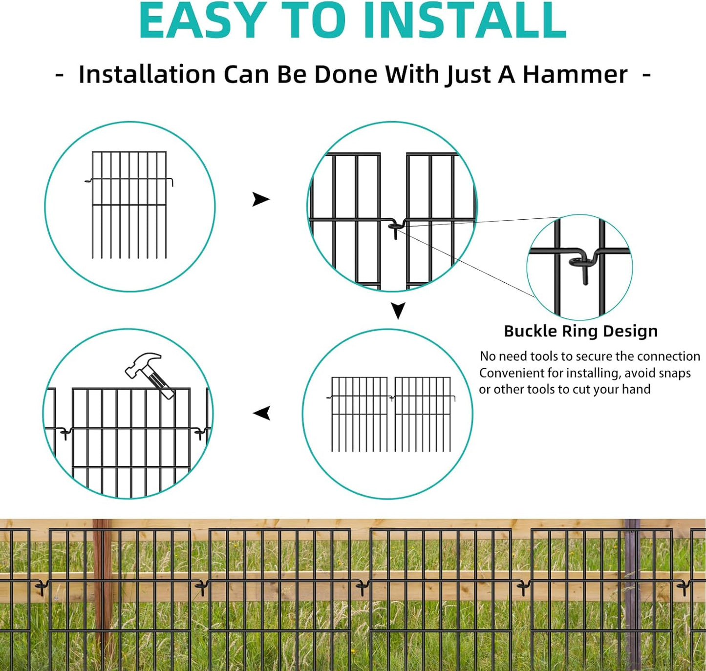 Animal Barrier Fence, 25 Panels No Dig Fences, 17in(H) X 27ft(L) Garden Fence Animal Barrier for Rabbits and Dog Under Fence Barrier, Rustproof Metal Fences Border for Outdoor, Yard, Patio