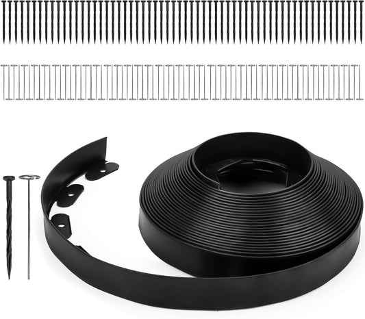 Greaner Edging for Landscaping 2 Inch Tall, 66FT Garden Edger Border, Landscaping Edging Border with 60 Plastic Spikes and 70 Solid Iron Spikes, Flexible Garden Border Edging for Garden Flower Beds