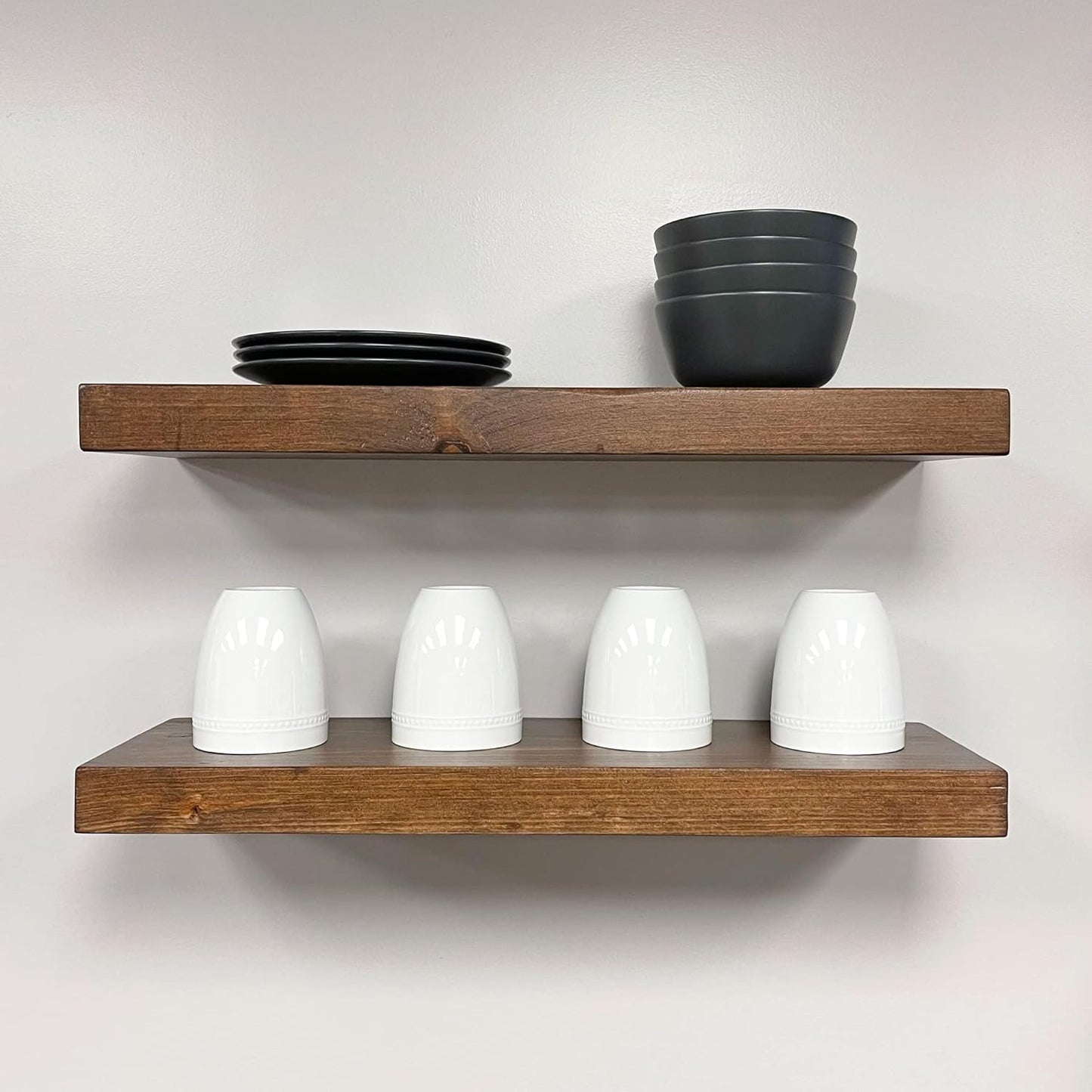 URBANDI, Rustic Floating Shelves, Set of 2, Hidden Bracket, Solid Wood, Heavy Duty, Wall Mounted Shelves, (Provincial, 60Wx8D)