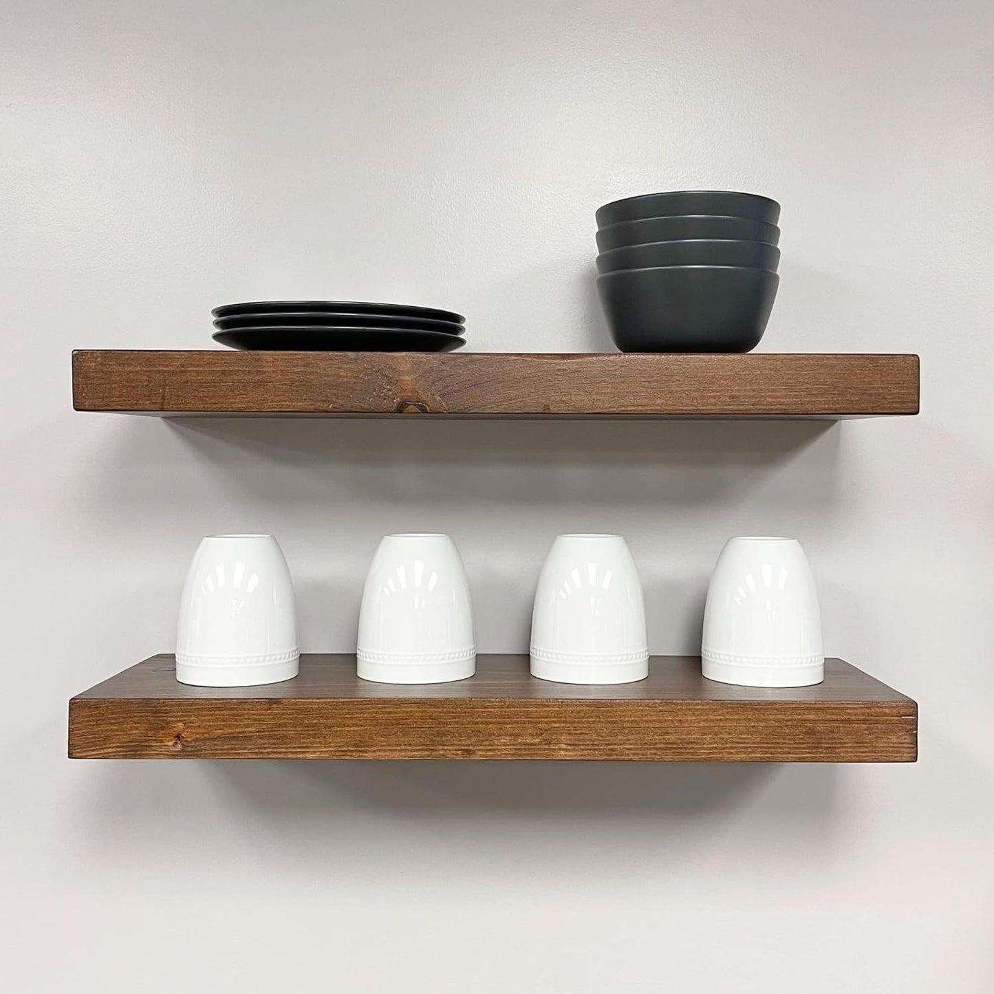 URBANDI, Rustic Floating Shelves, Set of 2, Hidden Bracket, Solid Wood, Heavy Duty, Wall Mounted Shelves, (Provincial, 48Wx6D)