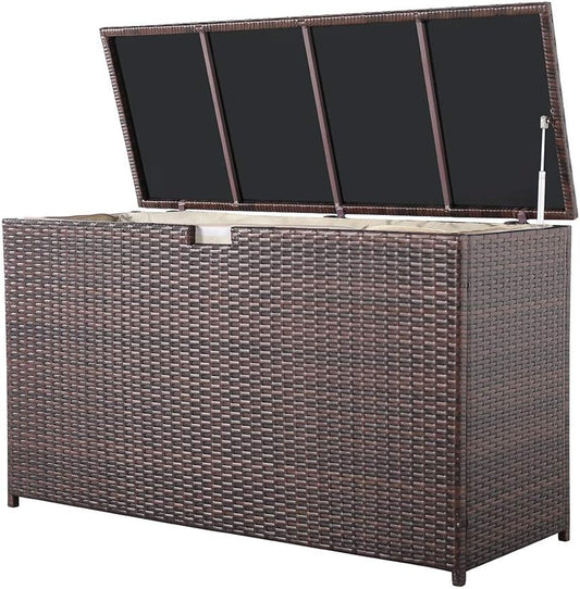 Super Patio Wicker Outdoor Patio Storage Box Waterproof, 120 Gallon Large Deck Box Rattan Storage Bin for Cushions, Garden Tools, Pool, Brown