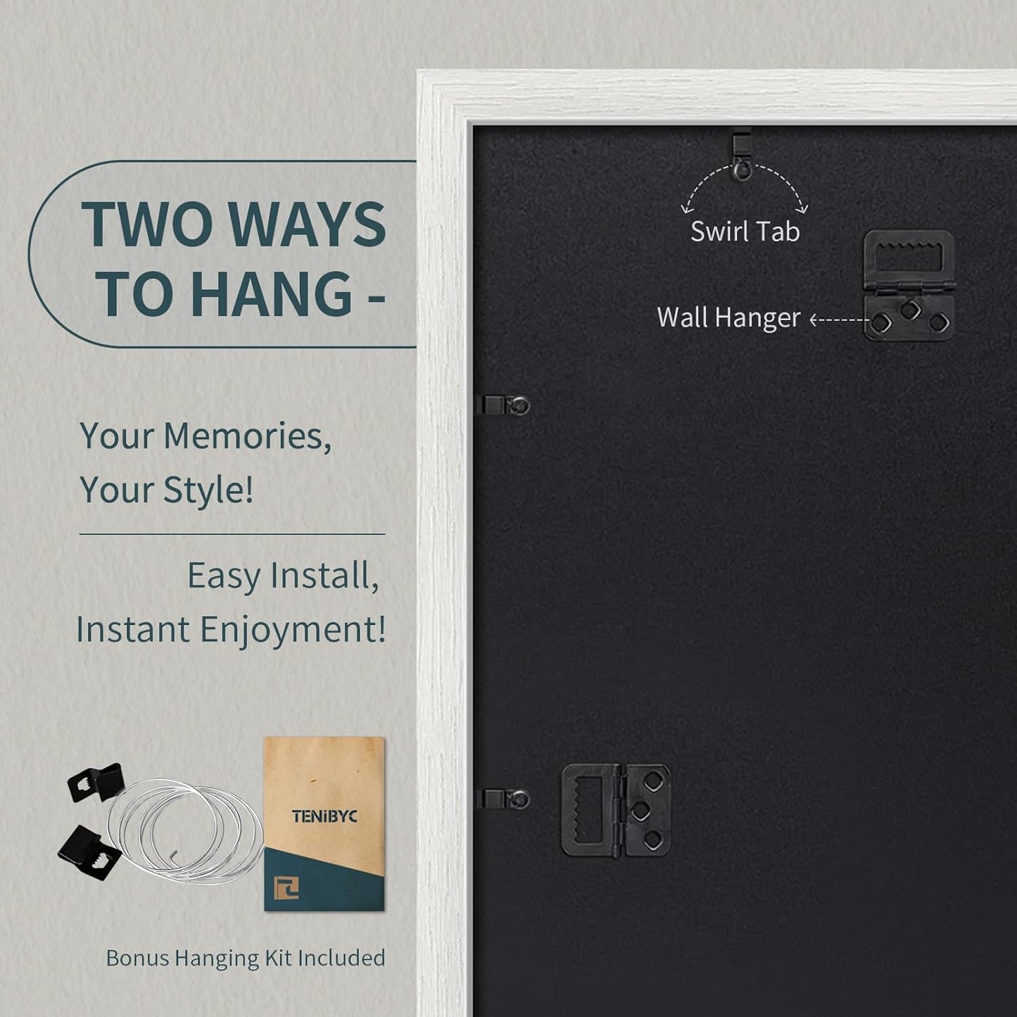 11x14 Picture Frame Set - 3 Pack, Textured White Solid Wood, HD Tempered Glass, Wall Gallery Photo Frame