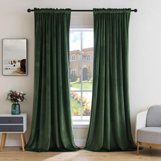 MIULEE Olive Green Velvet Curtains Thermal Insulated Blackout Curtain Drapes for Bedroom Living Room Darkening 96 Inches Long Curtains Panels Rod Pocket Set of 2