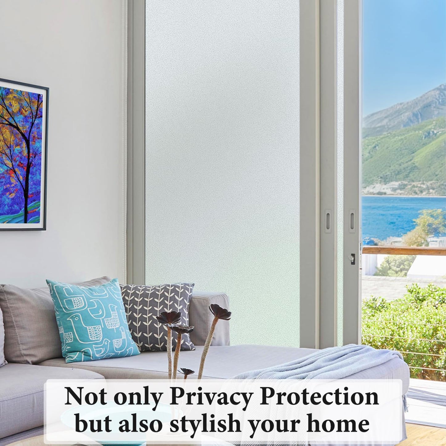 DUOFIRE Window Privacy Film Natural Frosted Glass Film Static Cling Glass Films No Glue Anti-UV Window Sticker Non Adhesive for Privacy Office Meeting Room Bathroom Living Room 11.8in. x 78.7in. S001