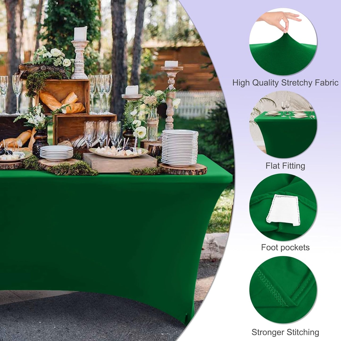 ABCCANOPY 6 FT Forest Green Spandex Table Cover Stretch Fitted Wrinkle Resistant Tablecloth Reuse for Rectangular Folding Table Patry Event Wedding Banquet Protector