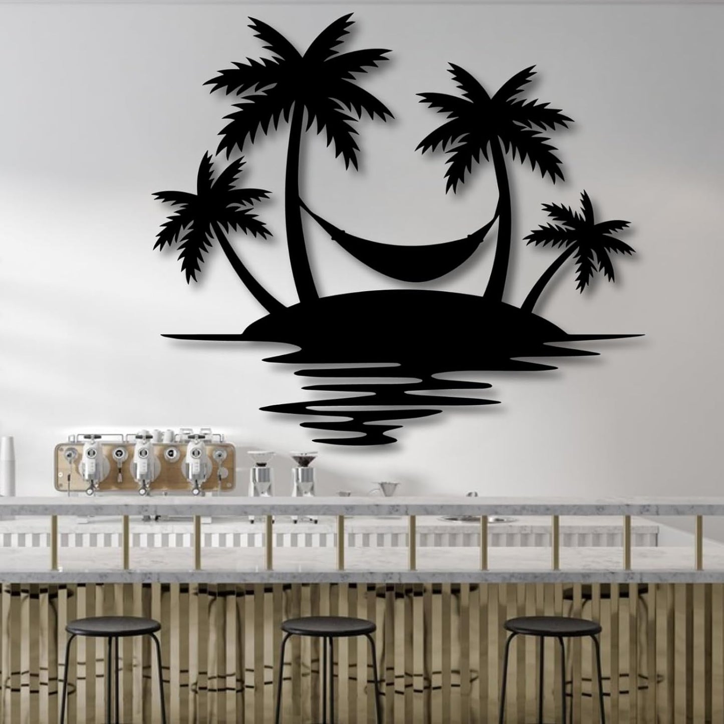 Palm Tree Metal Wall Decor,Palm Tree Outdoor Wall Art,Tropical Palm Tree Wall Decorations for Living Room,Outdoor Wall Decorations for House(31"×28",Black)
