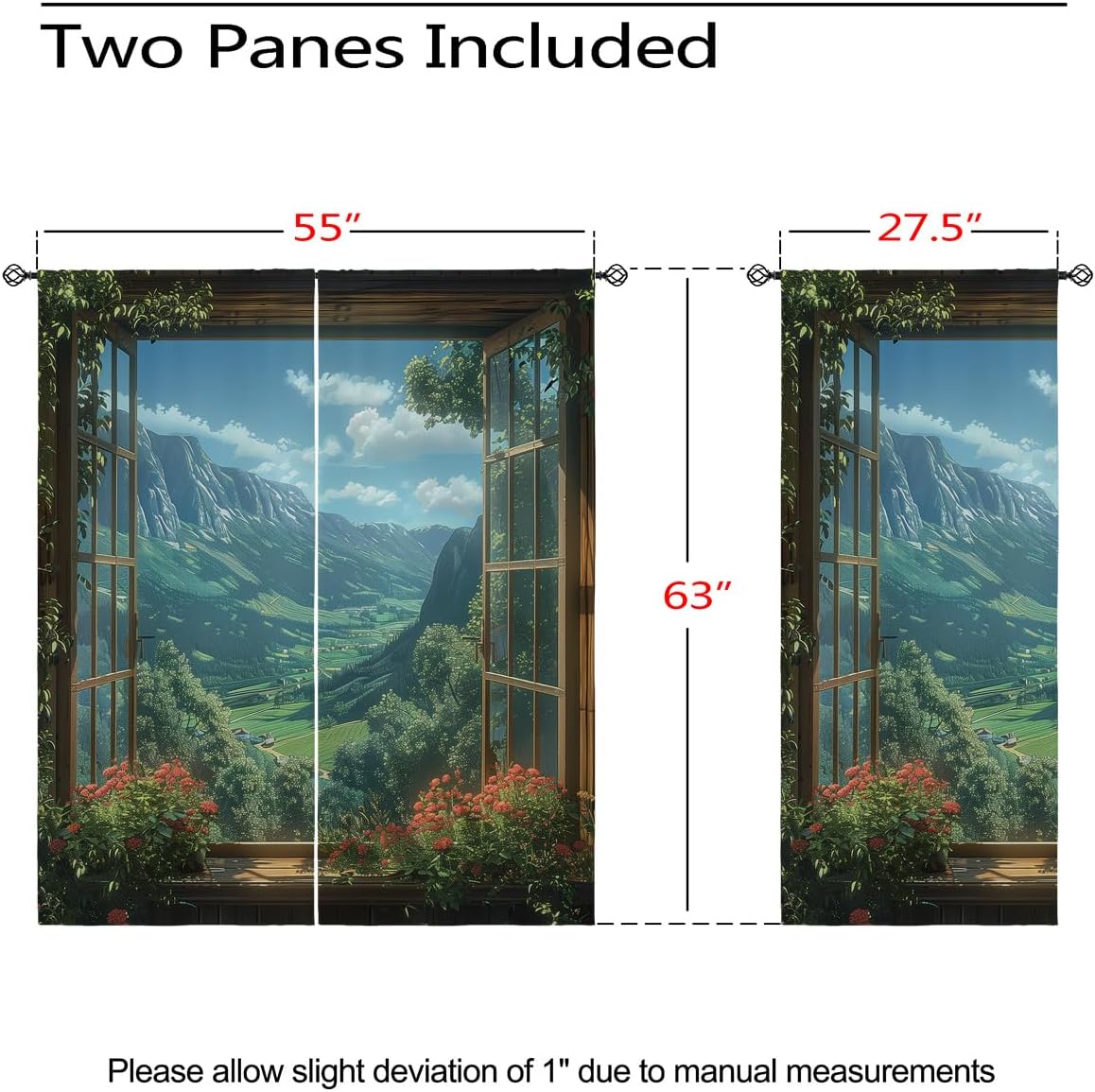 Mountain Blackout Curtains for Girls Boys Teens Home Decor, Spring Sky View Nature Forest Flower Grommet Thermal Insulated Drapes Darkening Window Curtain for Bedroom Living Room, 55 x 63 Inch