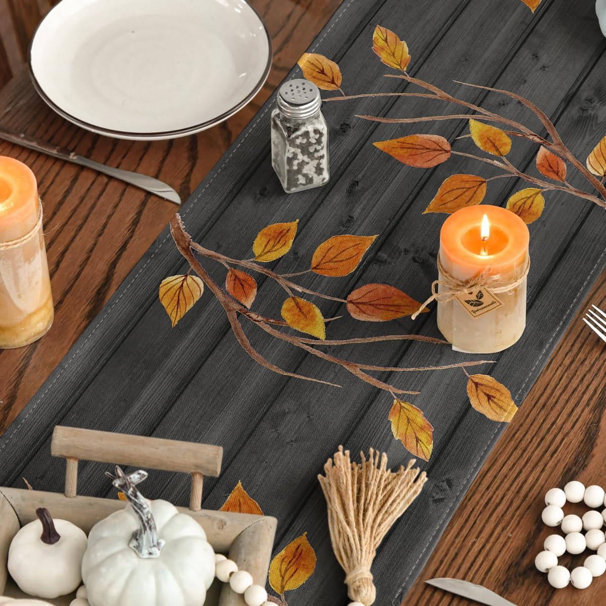 Artoid Mode Fall Gnomes Pumpkins Sunflower Maple Leaves Thanksgiving Table Runner, Seasonal Harvest Vintage Kitchen Dining Table Decoration for Indoor Outdoor Home Party Decor 13 x 90 Inch