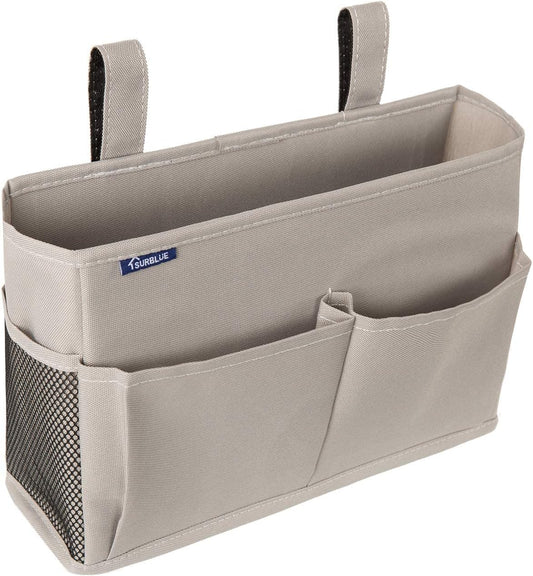 Surblue Bedside Caddy Hanging Bed Organizer Storage Bag Pocket for Bunk and Hospital Beds, College Dorm Rooms Baby Bed Rails,Camp 4 Pockets and 2 Hooks (Gray)