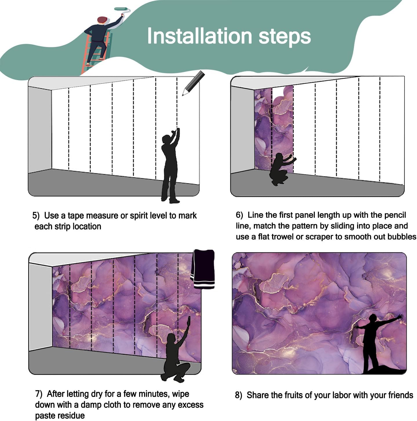 -Purple Marble Fabric Wallpaper Abstract Texture Mural Bedroom 140" x 91" (Not Peel and Stick)