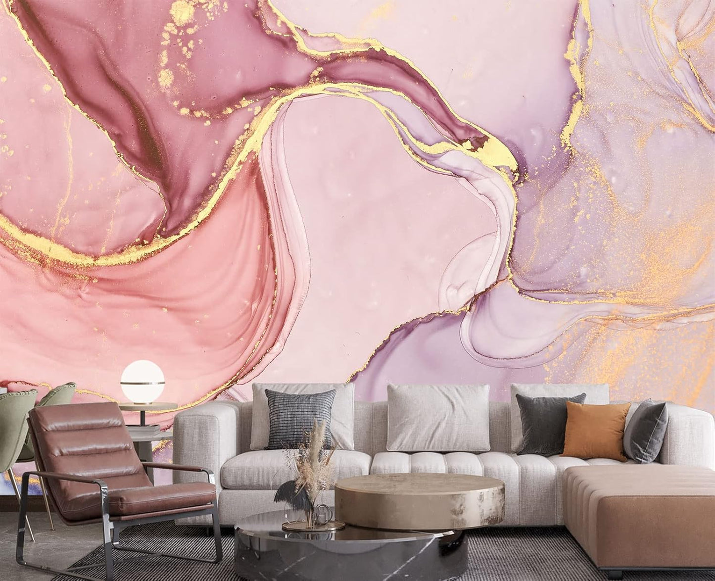 Gilding Marble Pink Wall Mural Wallpaper for Bedroom 178" x 117"