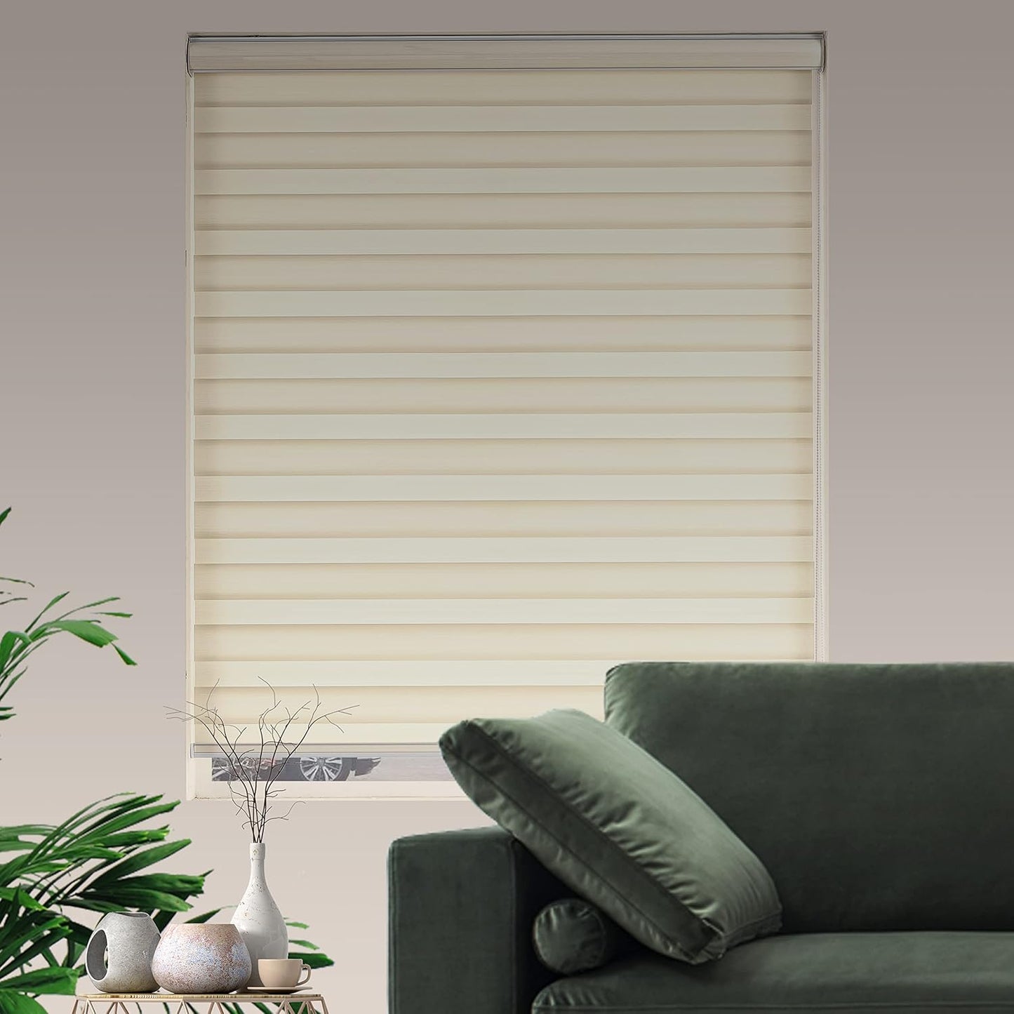 Zebra Blinds Window Blind Zebra Shade Blinds for Windows Roller Sheer Shades Privacy Light Filtering Shades for Home Kitchen Bathroom (Width 74'' X Height 72'' Cream)