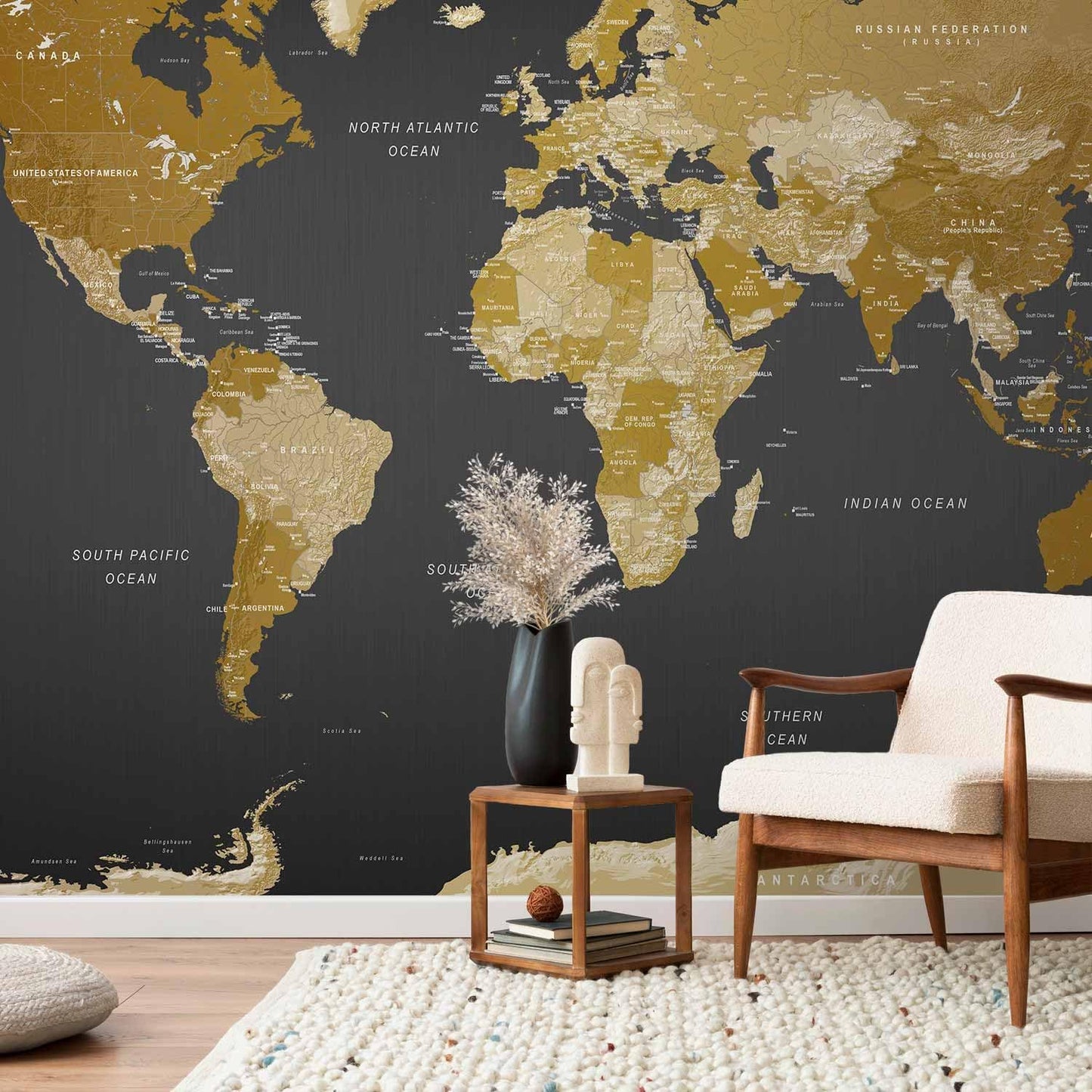artgeist Wall Mural World Map 154x110 in - XXL Peel and Stick Self-Adhesive Wallpaper Removable Large Sticker Foil Wall Decor Print Picture Image Design Map of The World k-A-0092-a-a