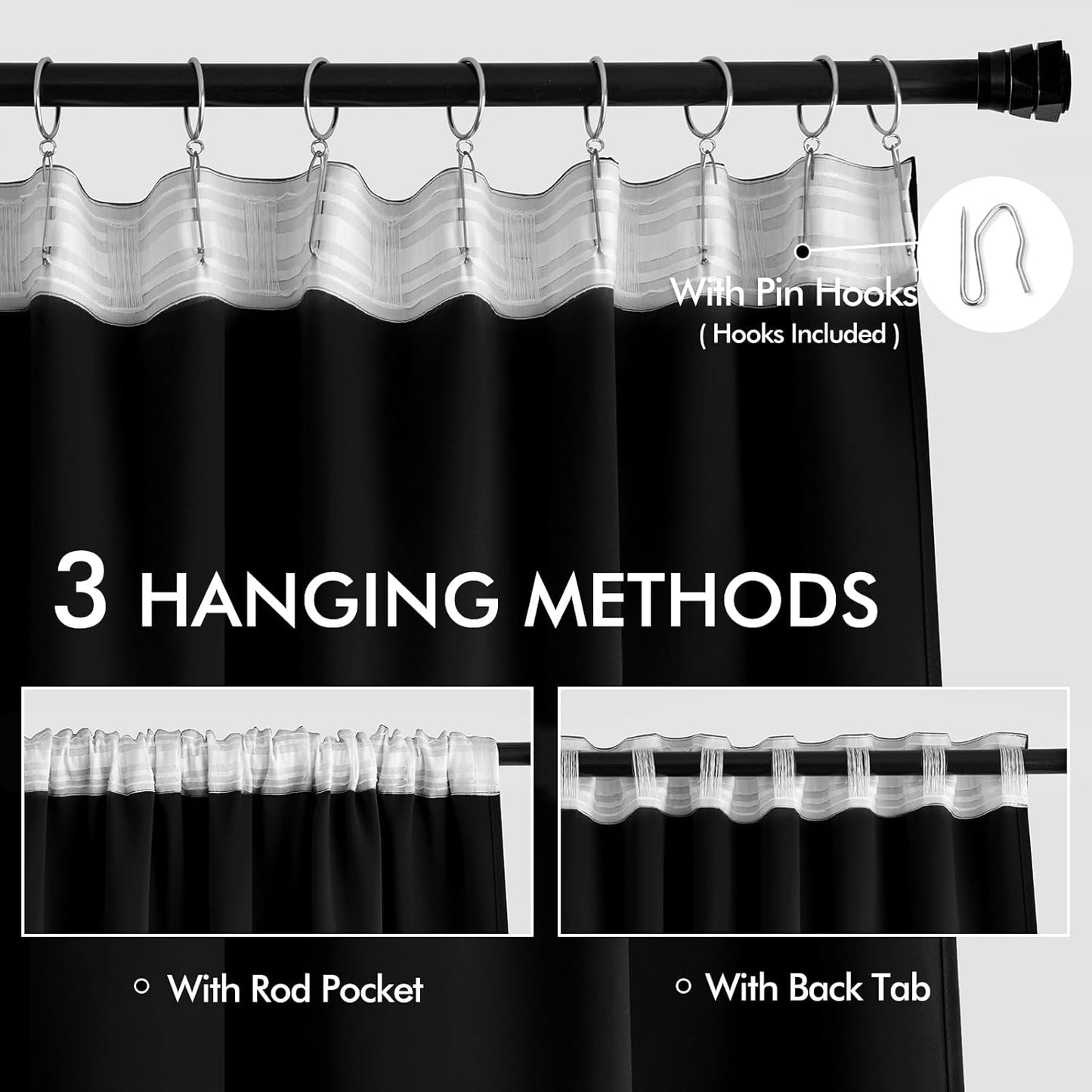 MIULEE Black Back Tab Blackout Curtains 95 Inch Length 2 Panels Set for Living Room Bedroom Privacy, Halloween Rod Pocket/Pinch Pleat Thermal Insulated Room Darkening Pleated Light Blocking Drapes