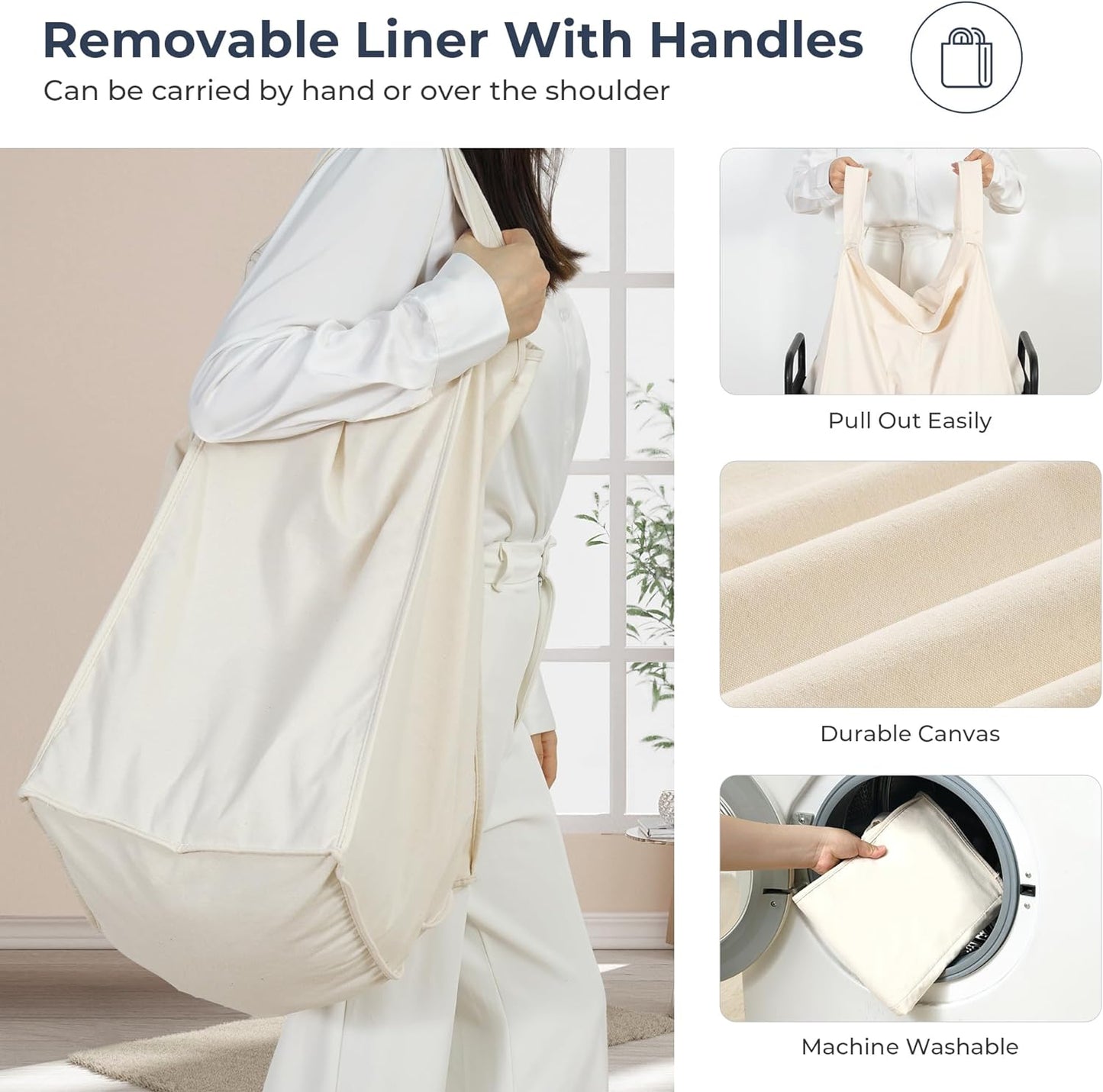 STO STO Laundry Hamper 3 Section, 120L Rolling Laundry Sorter Cart with Removable and Washable Liner Bag, Rolling Clothes Hamper with Metal Handle for Laundry Room and Bedroom
