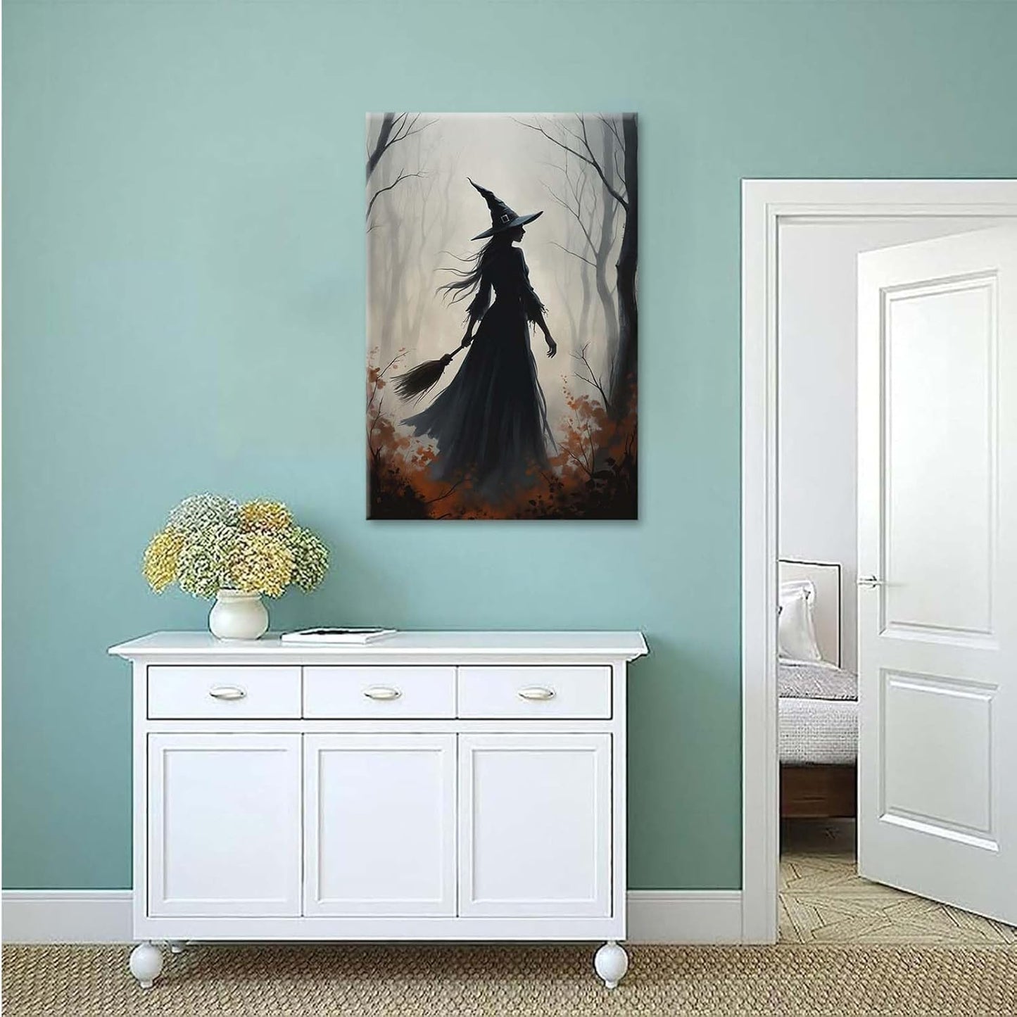 JFHCQJPK Vintage forest witch silhouette poster Halloween mural poster decoration mural art magic suitable for home living room bedroom24x36in Frameless
