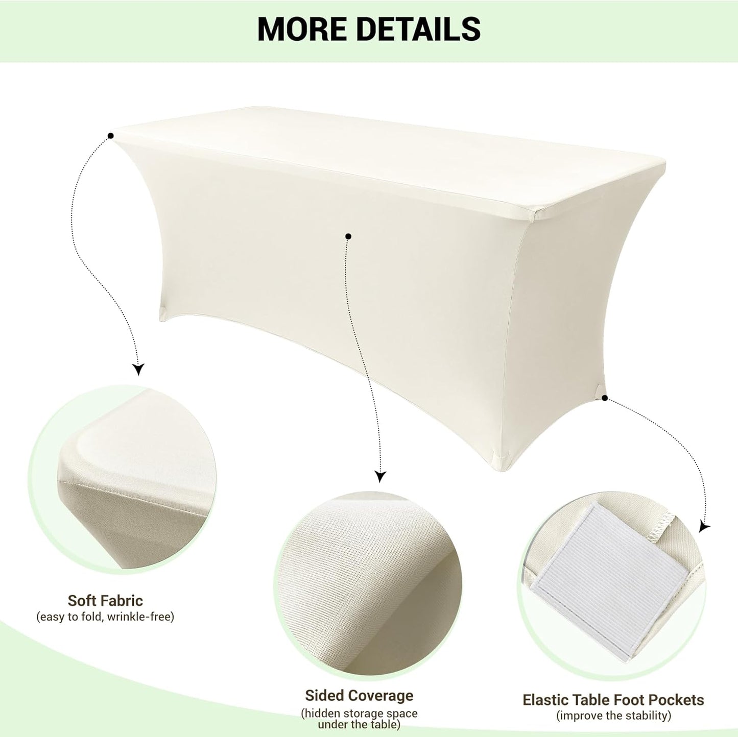 Obstal 8Ft Stretch Spandex Table Cover for Standard Folding Tables - 2 Pack Universal Rectangular Fitted Tablecloth for Party, Banquet, Events, Trade Show (Cream, 96L x 30W x 30H Inches)