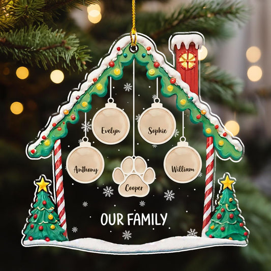 Personalized Family Christmas Acrylic Ornament 2024 - Custom Name Charms Family Members up to 10 People and Pets, Paw Charm Ornament Gifts for Family Tree Decoration (A02, 4 Names)