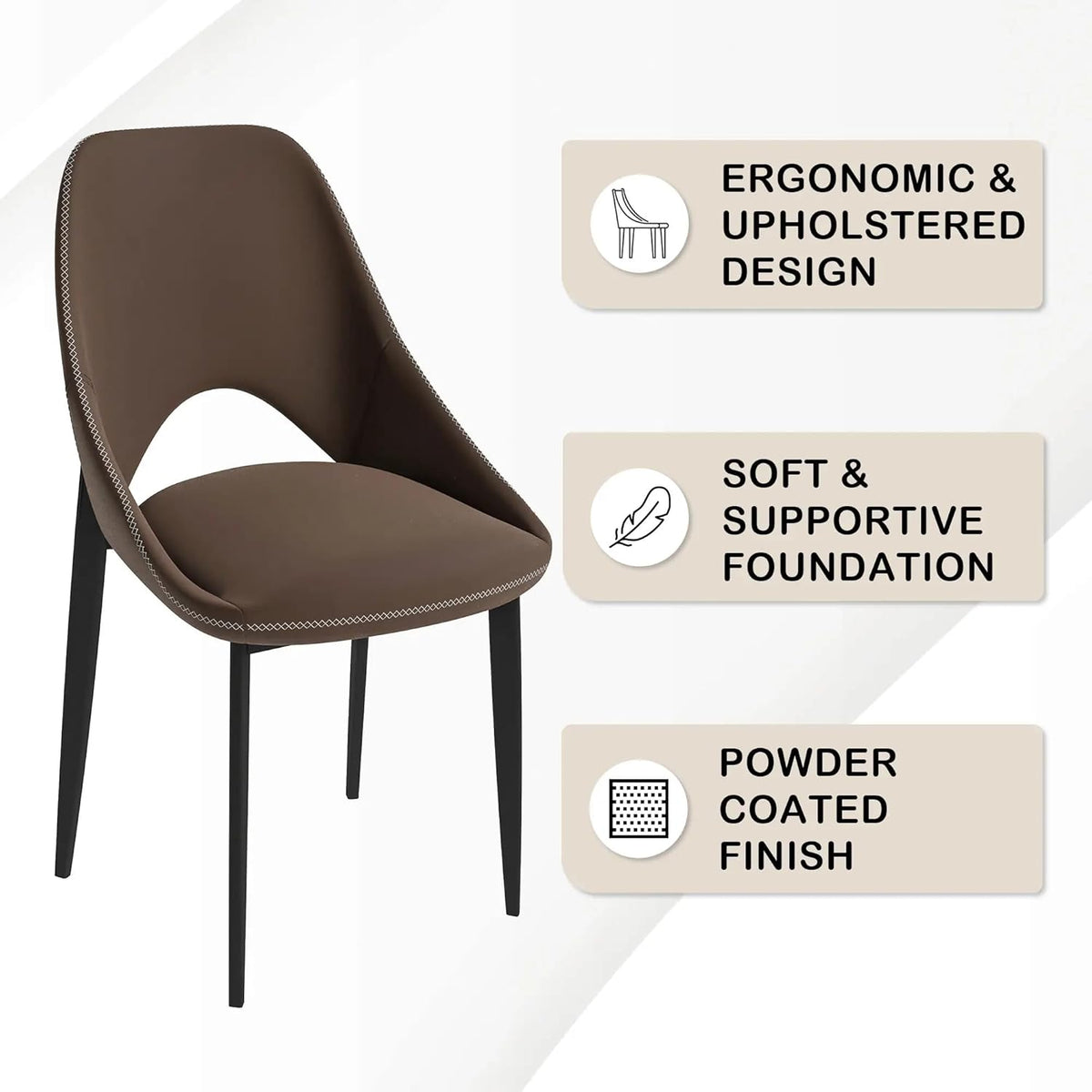 LeisureMod Amalfi Upholstered Fabric Dining Chair – Modern Side Chair with Iron Legs, Mid-Century Accent Chair for Dining Room or Kitchen