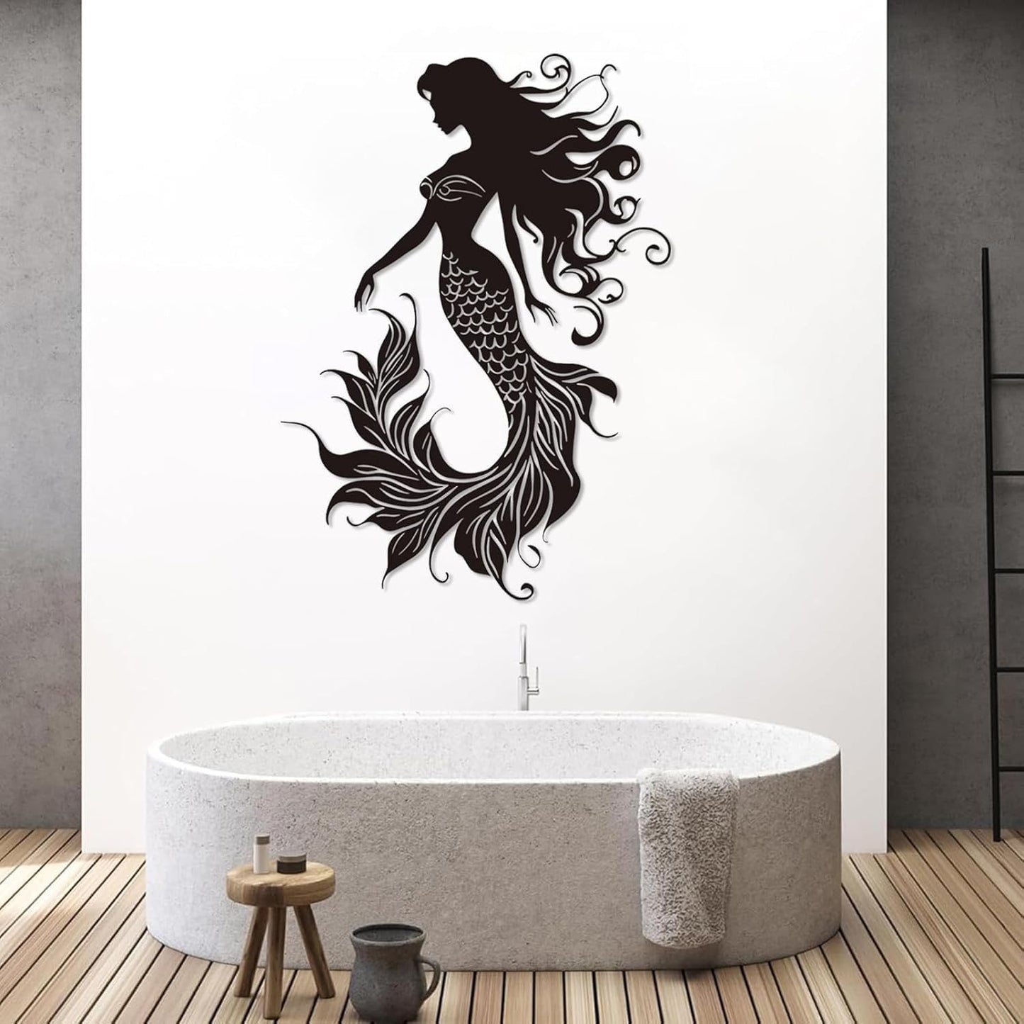 Veplsur Mermaid Metal Wall Art, Metal Mermaid Wall Decor, Marine Biology Wall Decor, Ocean Wall Art, Nautical Wall Hanging, Beach Hanging for Bathroom Bedroom (Gold, 30"x21"|76x54cm)