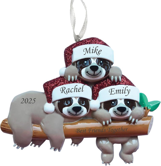 2025 Family Christmas Ornament – Personalized Ornament for Families – Custom Sloth Family Ornament – Holiday Tree Decoration Keepsake Gift (Family of 3)