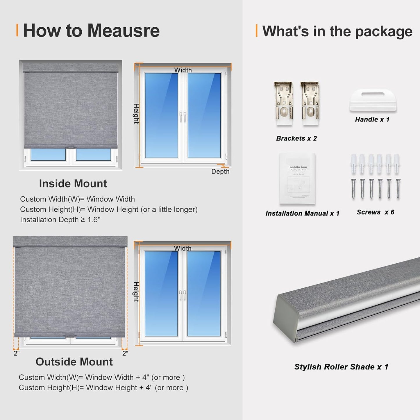 Persilux Blackout Roller Shades for Indoor Windows with Upgraded Cassette, Cordless Shades Window Blinds Pull Down for Doors, Easy to Install for Office/Living Room/Bedroom, Grey(43" W x 72" H)