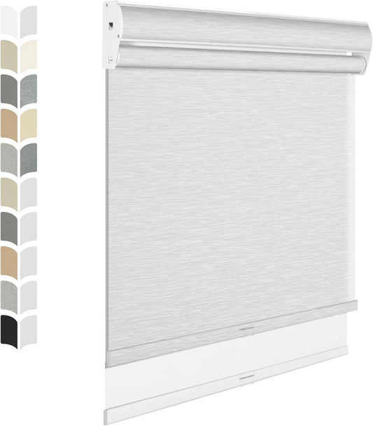 BERISSA Cordless Dual Roller Shades With Cassette Valance, Blackout and Light Filtering, Day and Night for Home Office Door - Striped Jacquard White, 68 W x 64" H