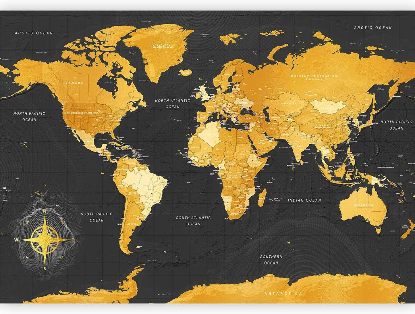 artgeist Premium Wall Mural World Map 138x101 in - XXL Non-Woven Wallpaper Fleece Wall Decor Photo Print Picture Image Design Home Map of The World k-A-0130-a-a